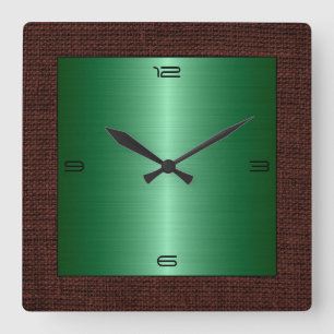 Green Stainless Steel Modern Burlap Border Square Wall Clock