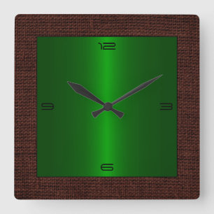 Green Stainless Steel Modern Burlap Border Square Wall Clock