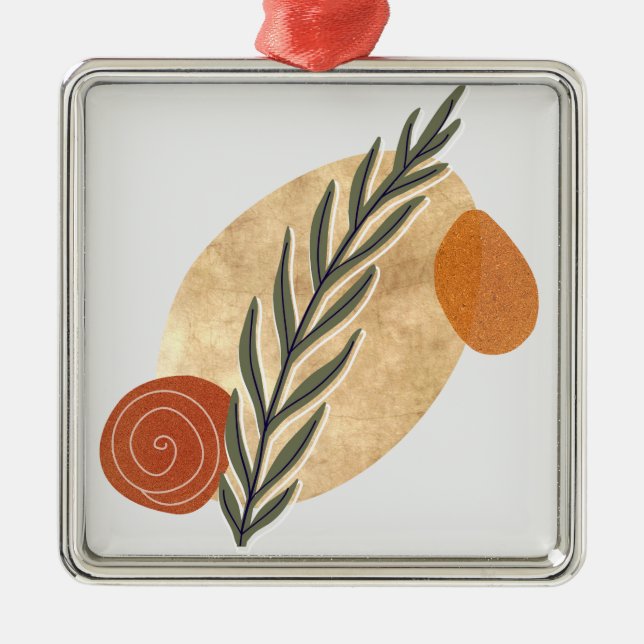 Green Stalk Boho Metal Ornament (Front)