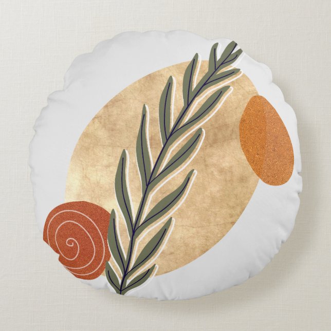 Green Stalk Boho Round Cushion (Front)