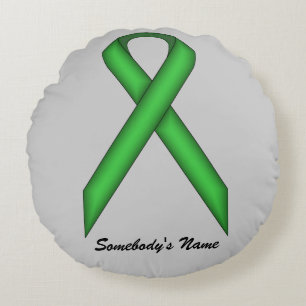 Green Standard Ribbon by Kenneth Yoncich Round Cushion