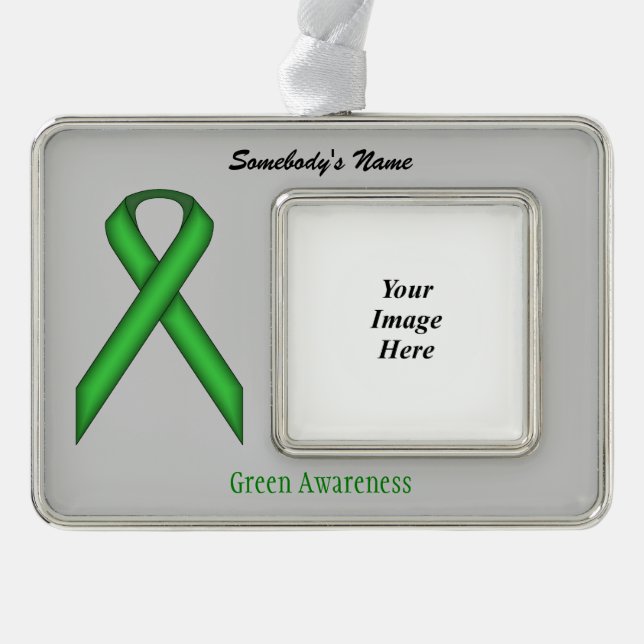 Green Standard Ribbon Tmpl(H-O) by Kenneth Yoncich Silver Plated Framed Ornament (Front)