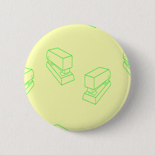 Green stapler on yellow 6 cm round badge