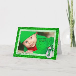 Green Star Pattern And Snowman Christmas Holiday Card
