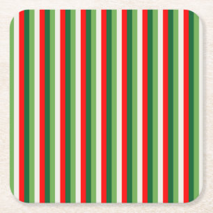 Green, Star White And Red Clover Pinstripes Square Paper Coaster