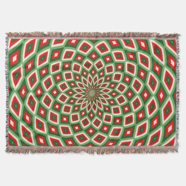 Green, Star White and Red Dome Effect Pattern Throw Blanket (Front)