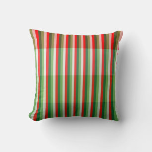 Green, Star White and Red Stipe Overlay Pattern Cushion