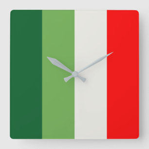 Green, Star White And Red Vertical Colour Blocks Square Wall Clock