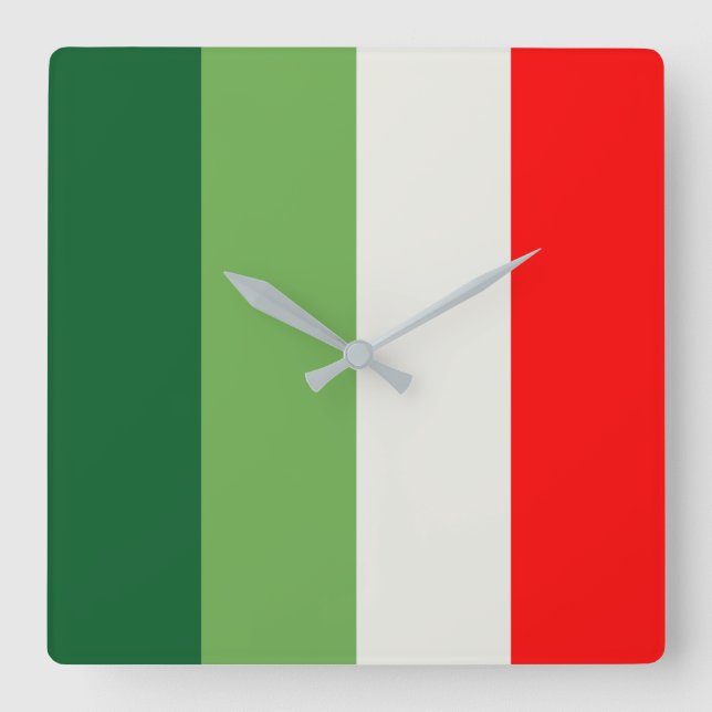 Green, Star White And Red Vertical Colour Blocks Square Wall Clock (Front)