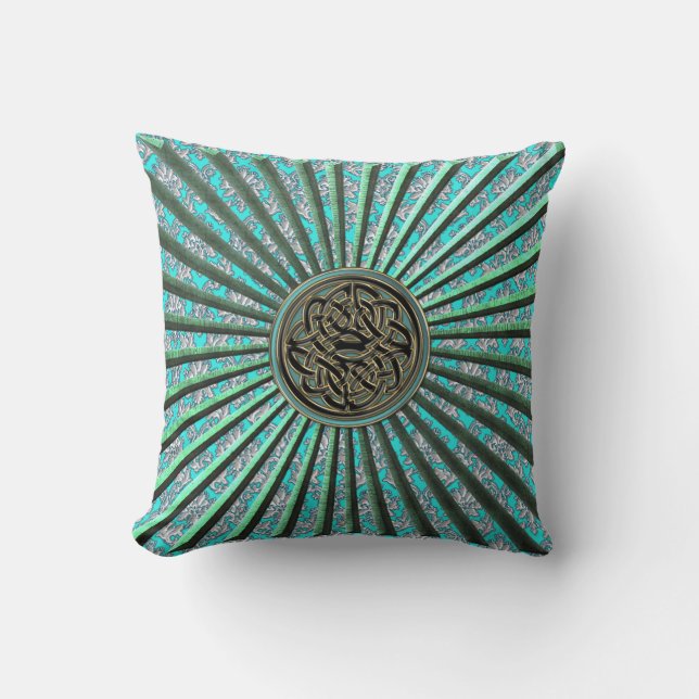 Green Star with Damask and Celtic Knot Pillow (Front)