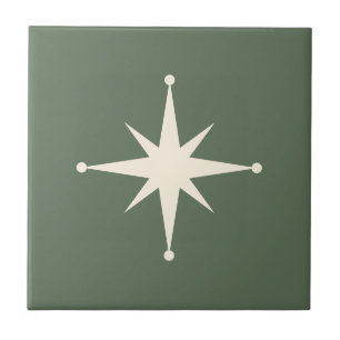 Green Starburst Mid Century Modern Retro Ceramic Tile