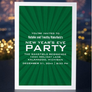 Green Starburst Stripes New Year's Party Invite
