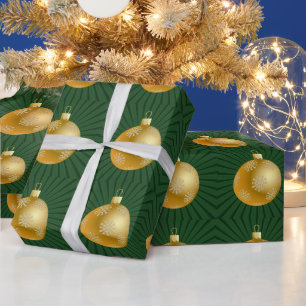 Green Starburst Stripes Ornament Wrapping Paper