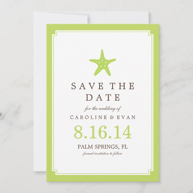 Green Starfish Wedding Save the Date (Front)