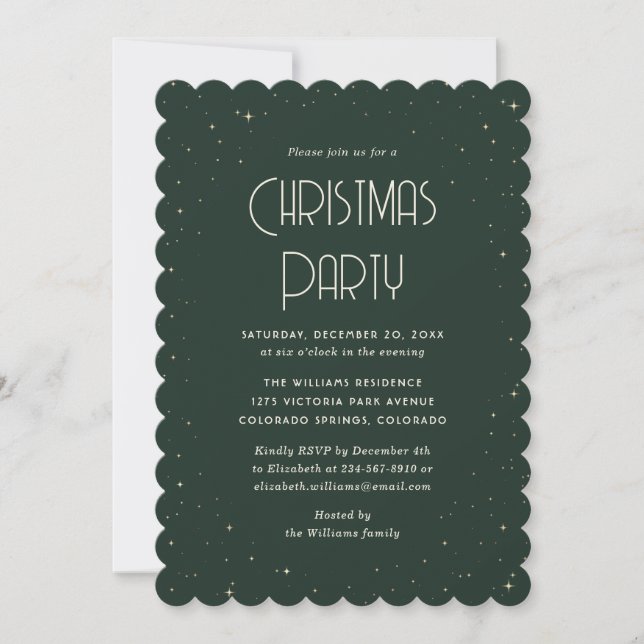 Green Starry Christmas Party Invitation (Front)