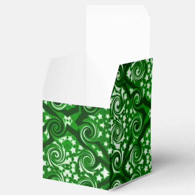 Green Stars and Swirls Pattern Cube Favour Box (Opened)