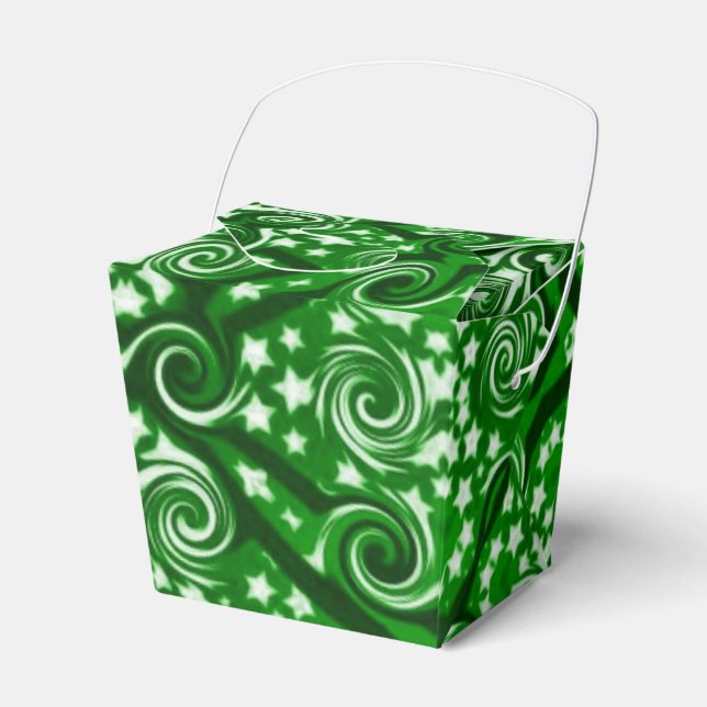 Green Stars and Swirls Pattern Take Out Favour Box (Front Side)