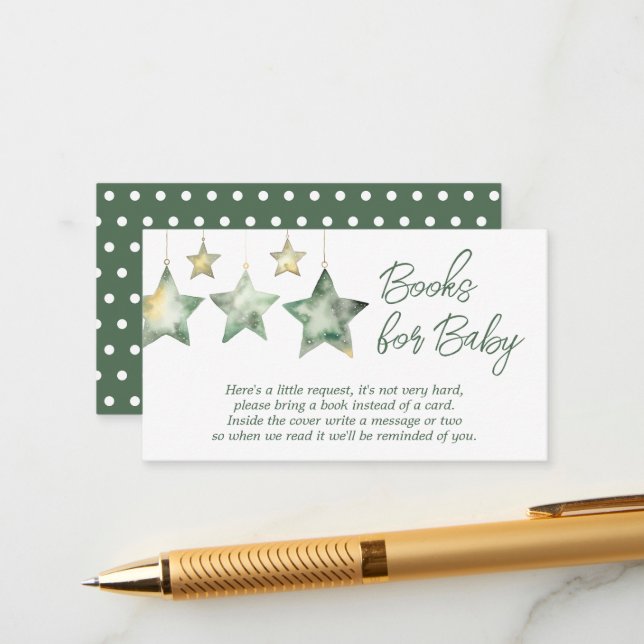 Green Stars Boy Baby Shower Books For Baby Enclosure Card (Front/Back In Situ)