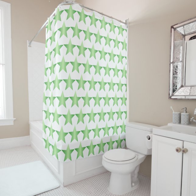 Green Stars Design Shower Curtain (In Situ)