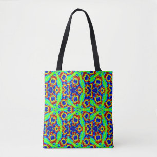 green stars floral geometric tote bag