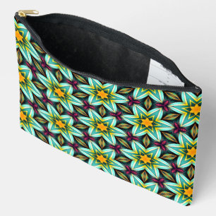 Green Stars Floral Pattern Accessory Pouch