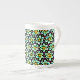 Green Stars Floral Pattern Bone China Mug