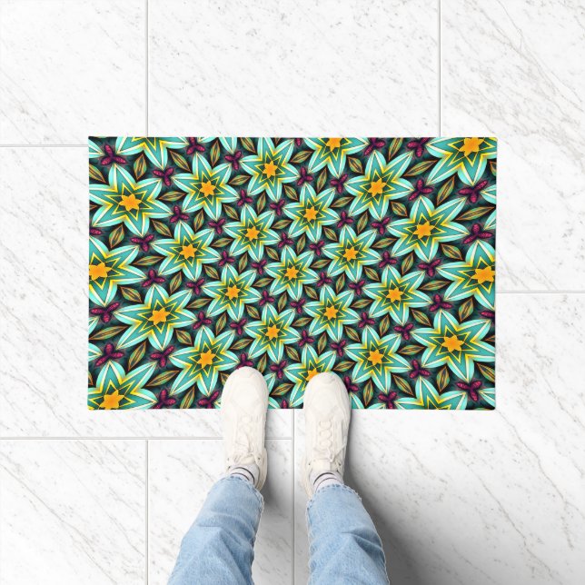 Green Stars Floral Pattern Doormat (Indoor)