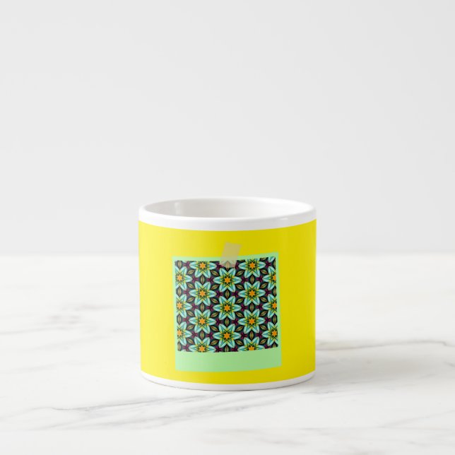 Green Stars Floral Pattern Espresso Cup (Front)