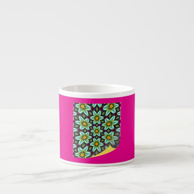 Green Stars Floral Pattern Espresso Cup (Front)