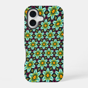 Green Stars Floral Pattern iPhone 16 Case