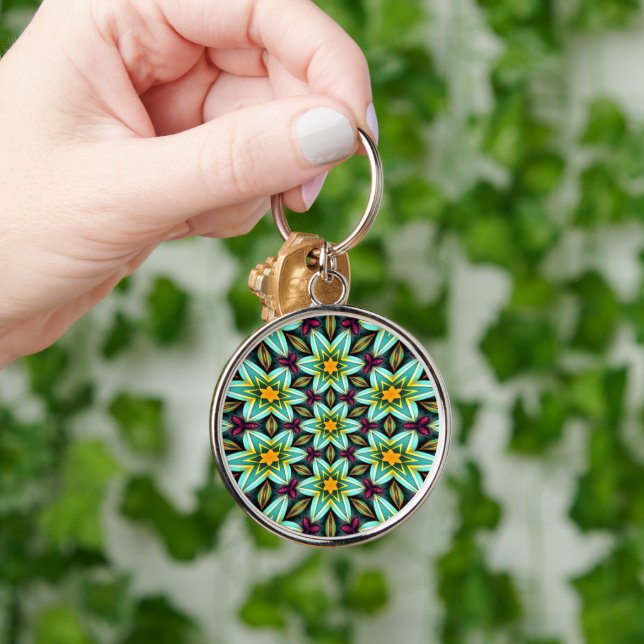 Green Stars Floral Pattern Key Ring (Hand)