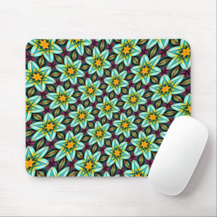 Green Stars Floral Pattern Mouse Pad