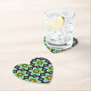 Green Stars Floral Pattern Paper Coaster