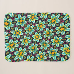 Green Stars Floral Pattern Sherpa Blanket
