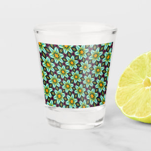 Green Stars Floral Pattern Shot Glass