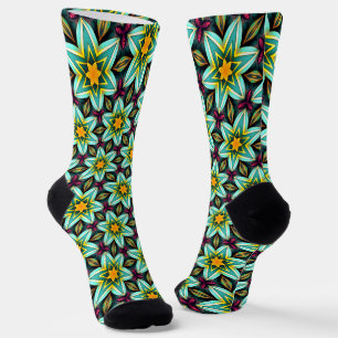 Green Stars Floral Pattern Socks