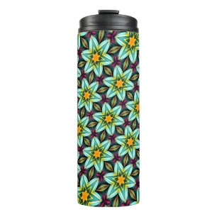 Green Stars Floral Pattern Thermal Tumbler