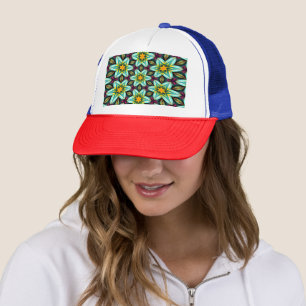 Green Stars Floral Pattern Trucker Hat