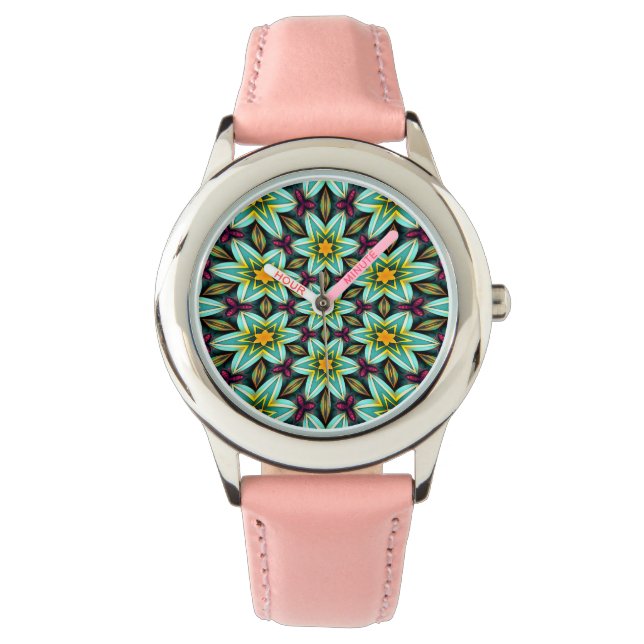 Green Stars Floral Pattern Watch (Front)