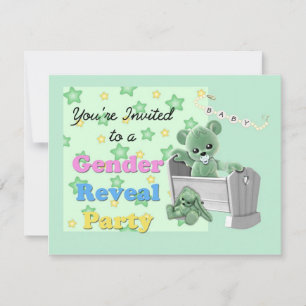 Green Stars Gender Reveal Party Invitation