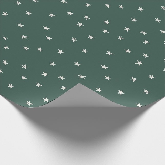 Green Stars Modern Christmas Wrap Minimal Wrapping Paper (Corner)