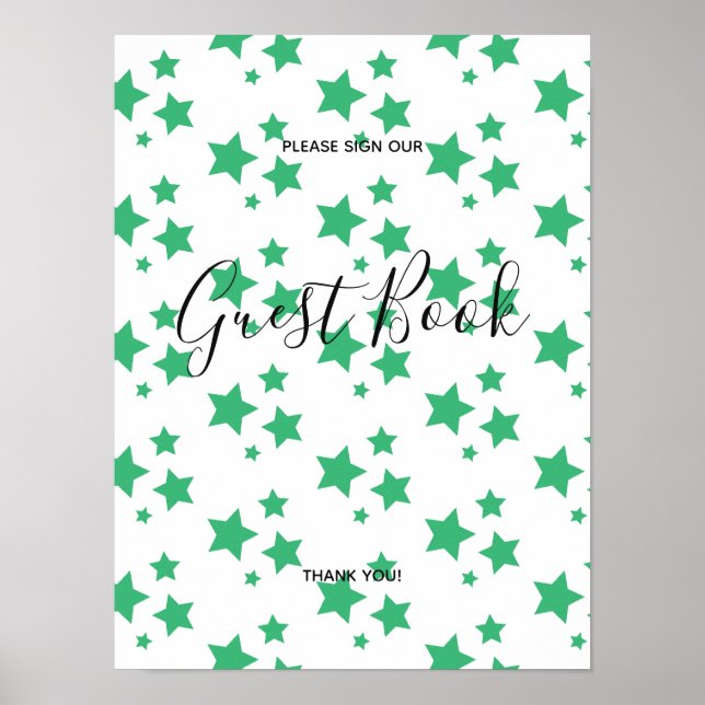Green Stars Modern design Book Sign Poster (Front)