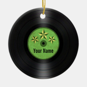 Green Stars Personalised Vinyl Record Album Ceramic Tree Decoration