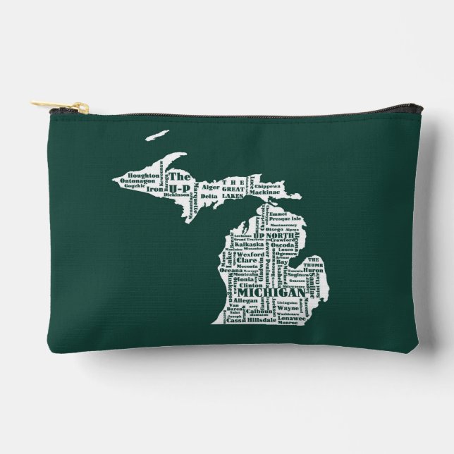 Green State of Michigan Cities Accessory Pouch (Front)