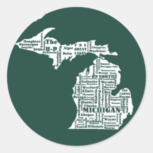 Green State of Michigan Cities Classic Round Sticker