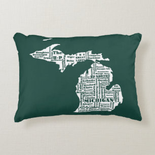 Green State of Michigan Cities Decorative Cushion
