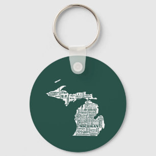 Green State of Michigan Cities Key Ring