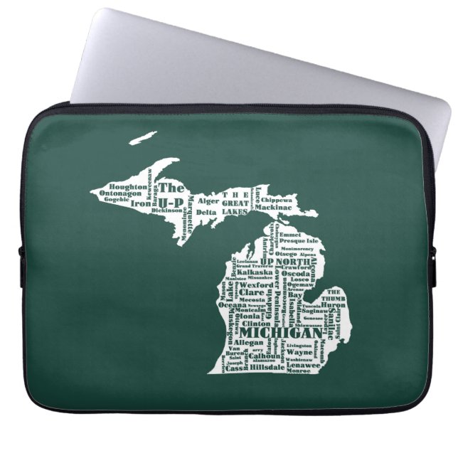 Green State of Michigan Cities Laptop Sleeve (Front)