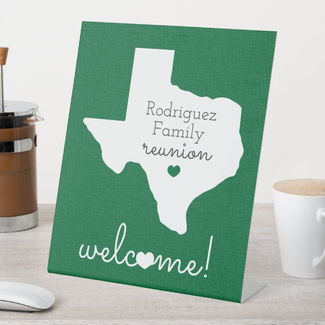 Green State of Texas Family Reunion Pedestal Sign (In SItu)