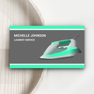 Green Steam Iron Laundry Ironing Service Business Card